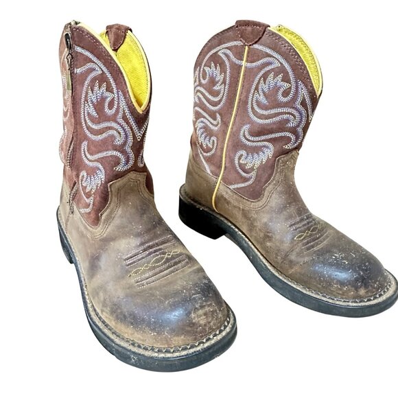 Ariat Womens Leather Western Boots US 8.5B Brown Embroidered Design Pull-On Work - Picture 1 of 11